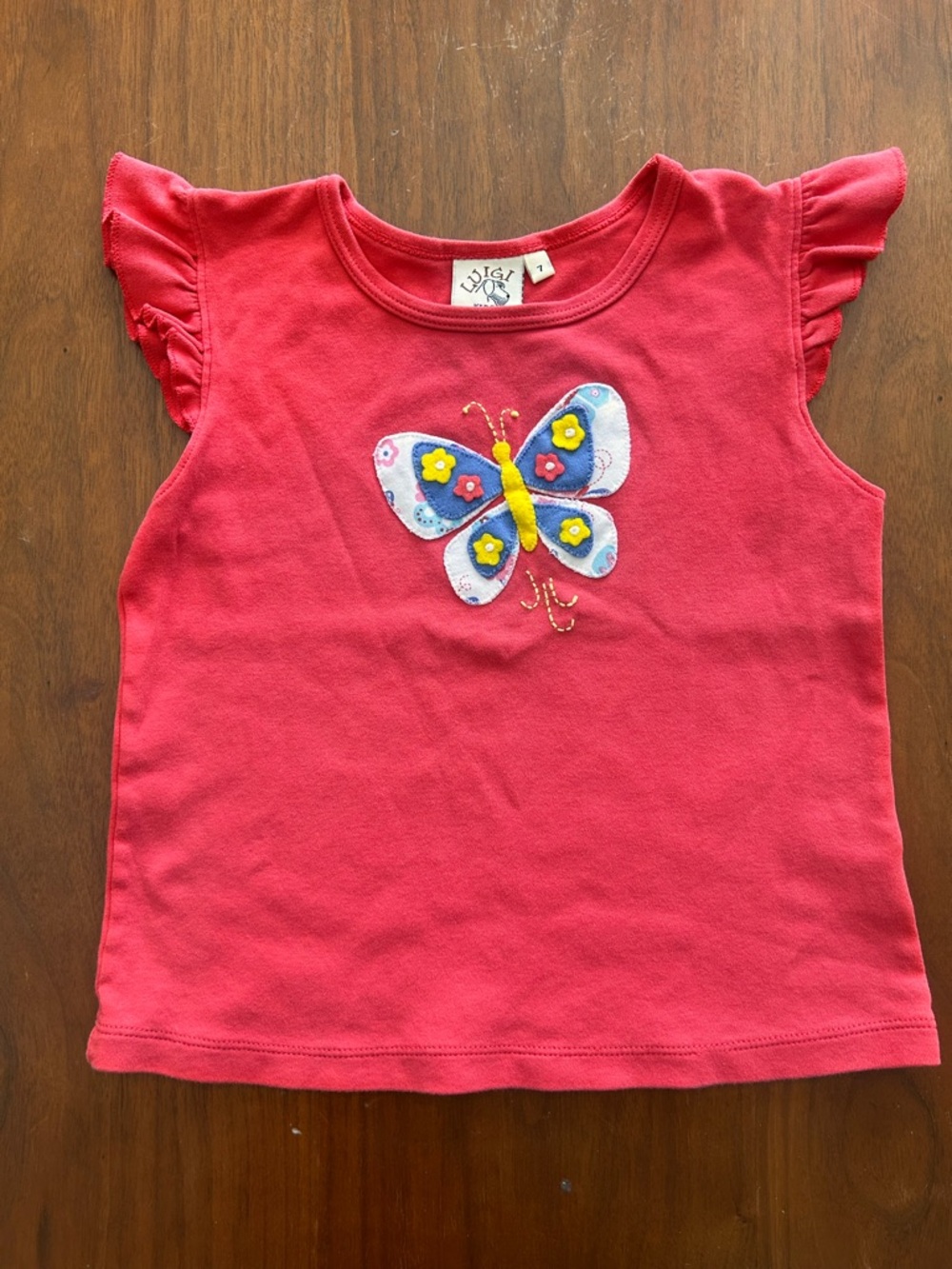 Luigi Kids Butterfly ruffle sleeve pink top Size 7